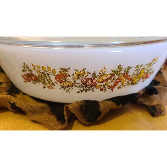 Fire King Casserole Dish Harvest Vegetable Baking 1.5 quart lid thanksgiving 433 - Picture 2 of 6
